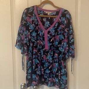 The Pioneer Woman Floral V-Neck Blouse - Black, Blue, and Pink